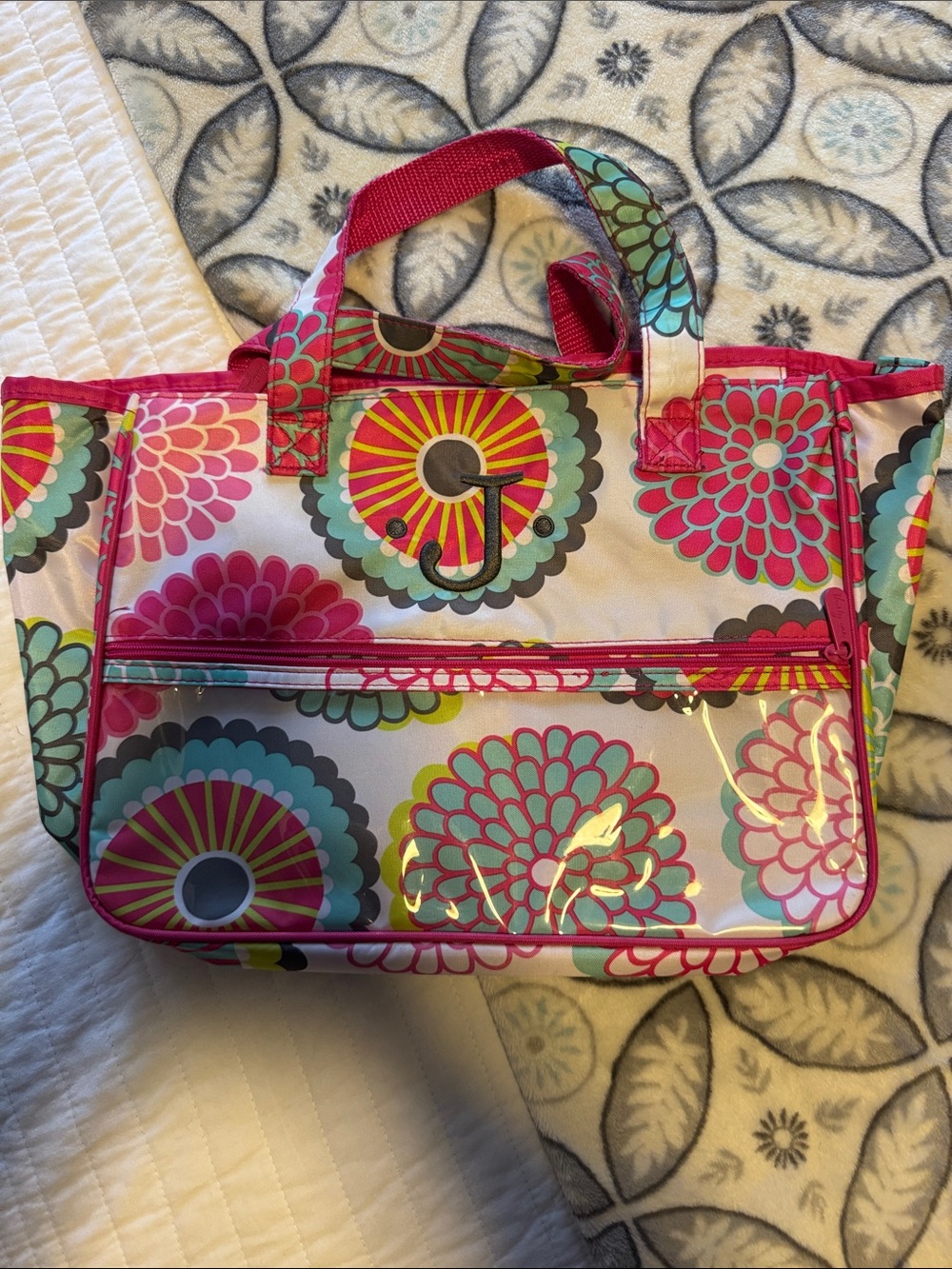 thirty-one Pink Floral Tote with Clear Front Pocket